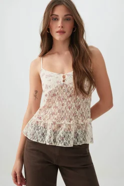 Textured Lace Tank Top with Frills