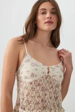 Textured Lace Tank Top with Frills