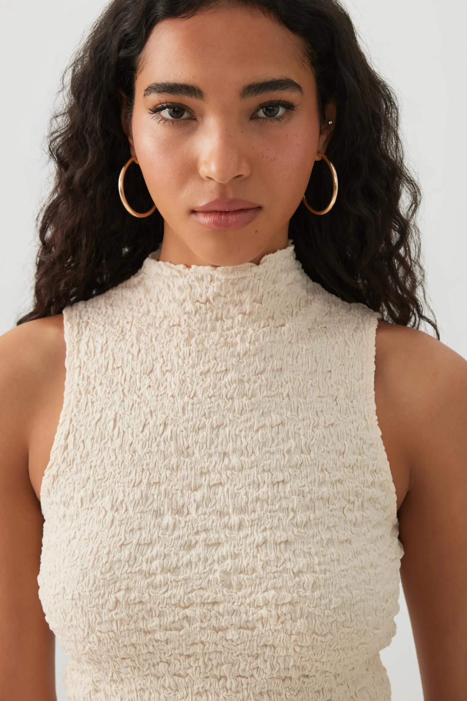 Textured Mock Neck Tank Top