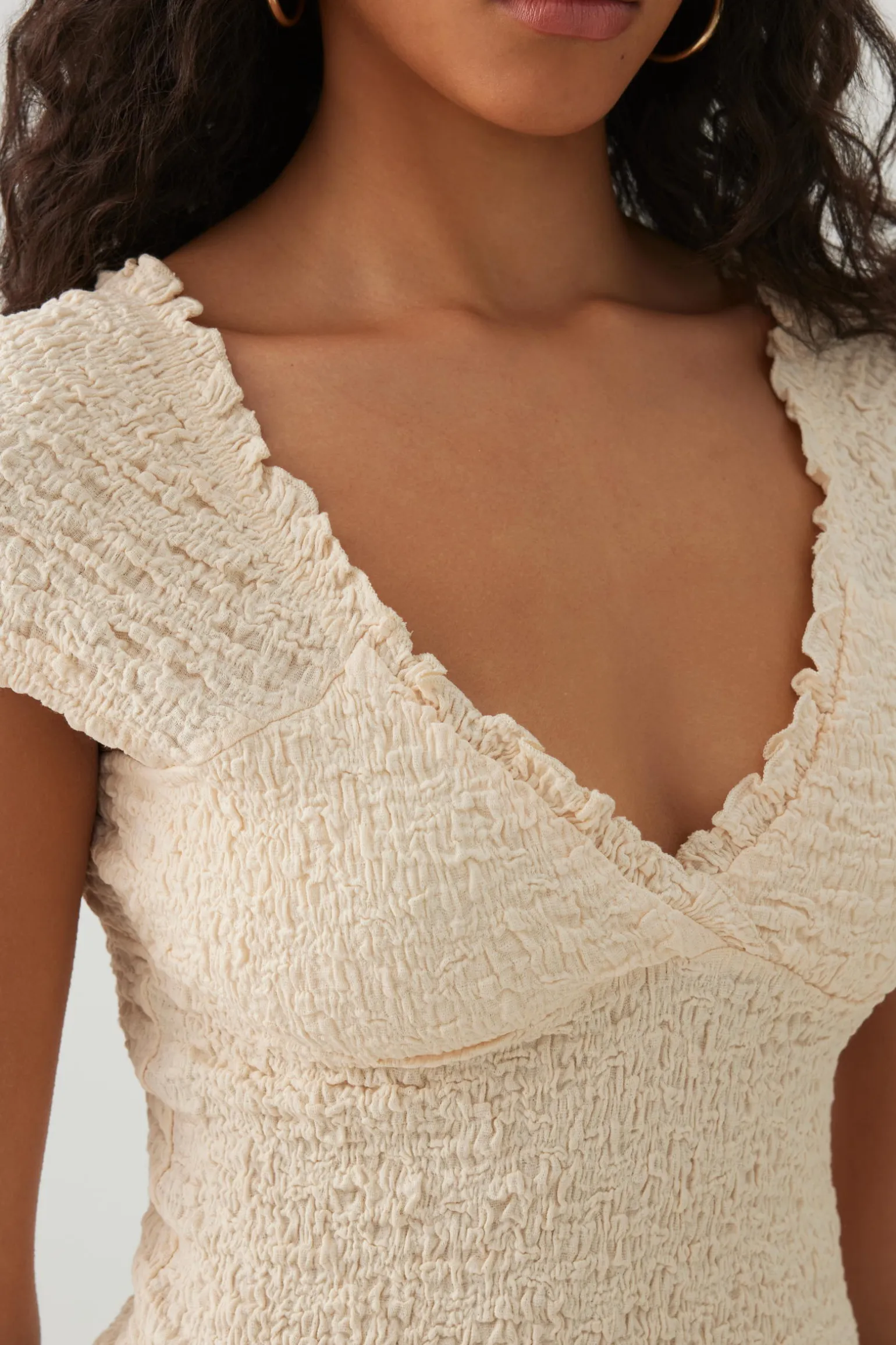 Textured V-Neck Cropped Top