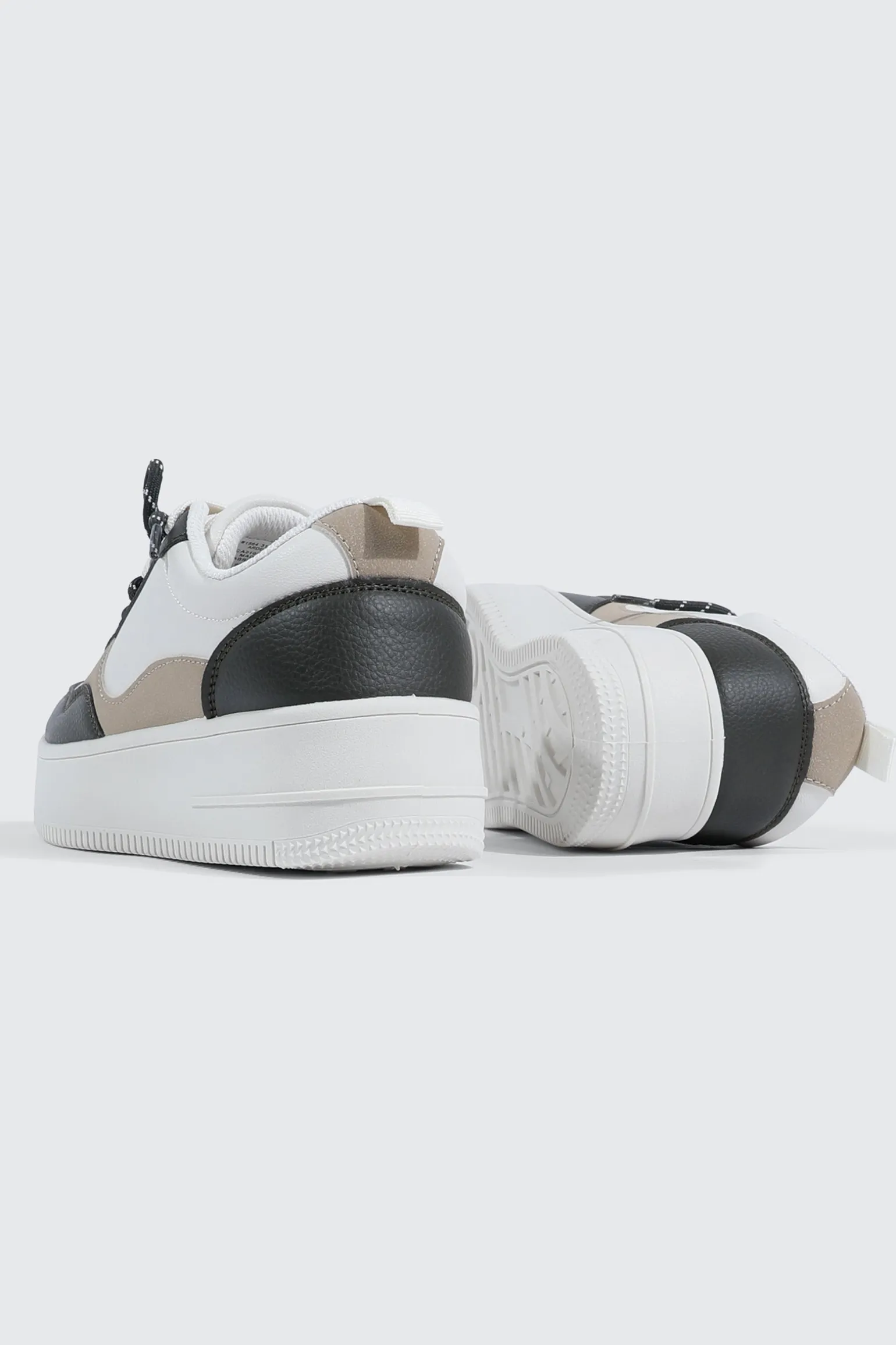 Thick Sole Court Sneakers with Double Lace Detail