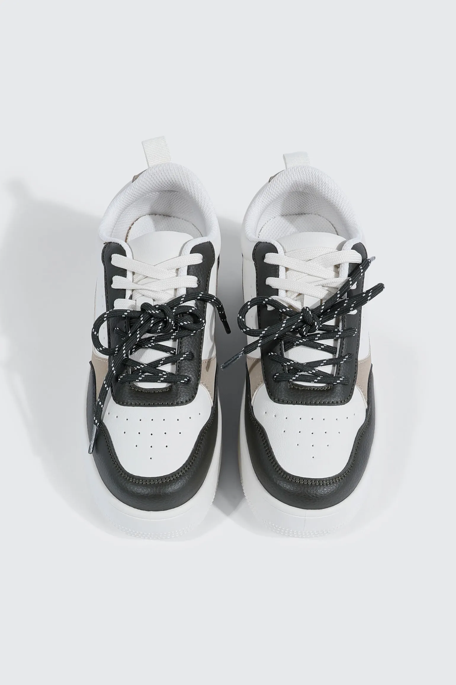 Thick Sole Court Sneakers with Double Lace Detail