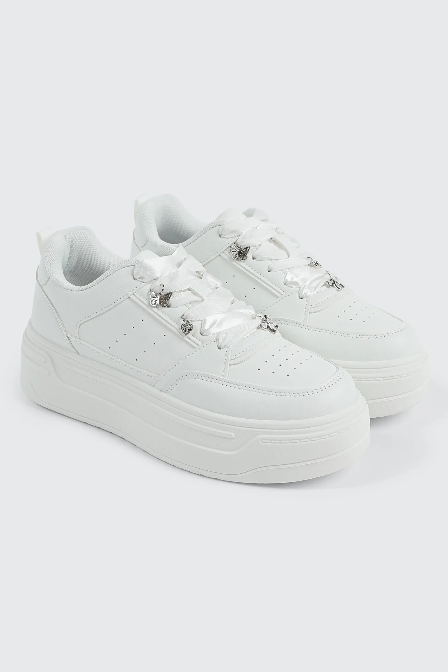 Thick Sole Court Sneakers with Charms