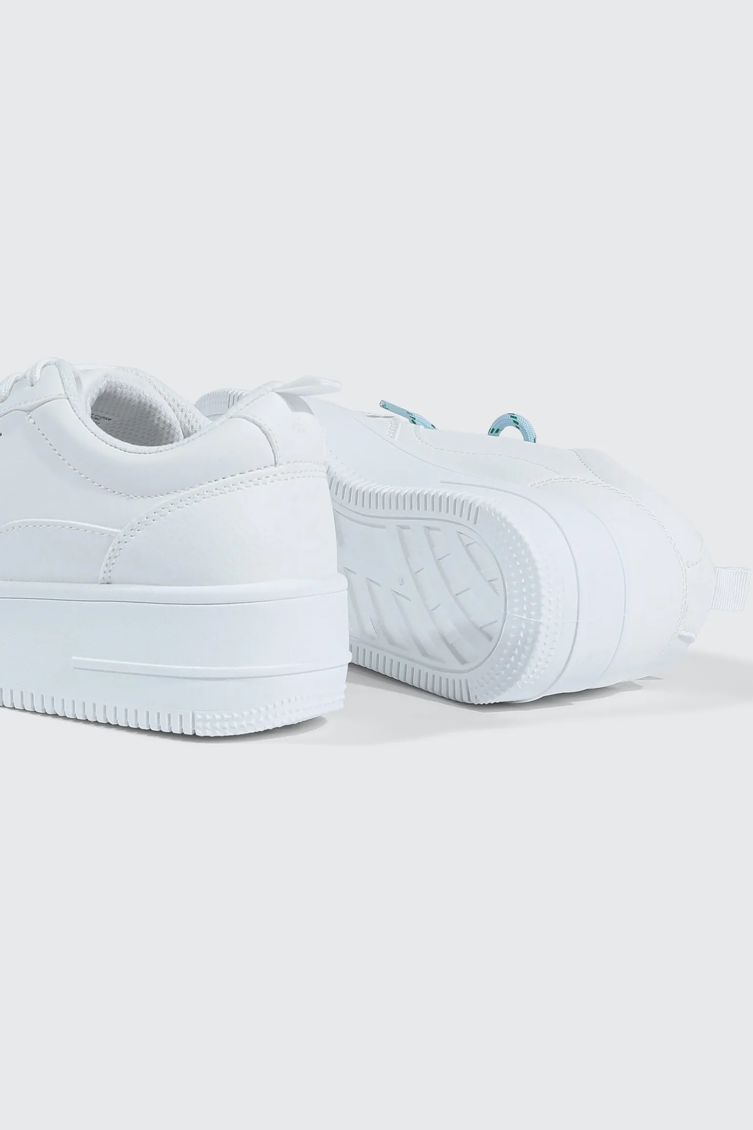 Thick Sole Court Sneakers with Double Lace Detail