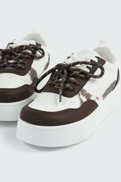 Thick Sole Court Sneakers with Double Lace Detail