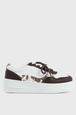 Thick Sole Court Sneakers with Double Lace Detail