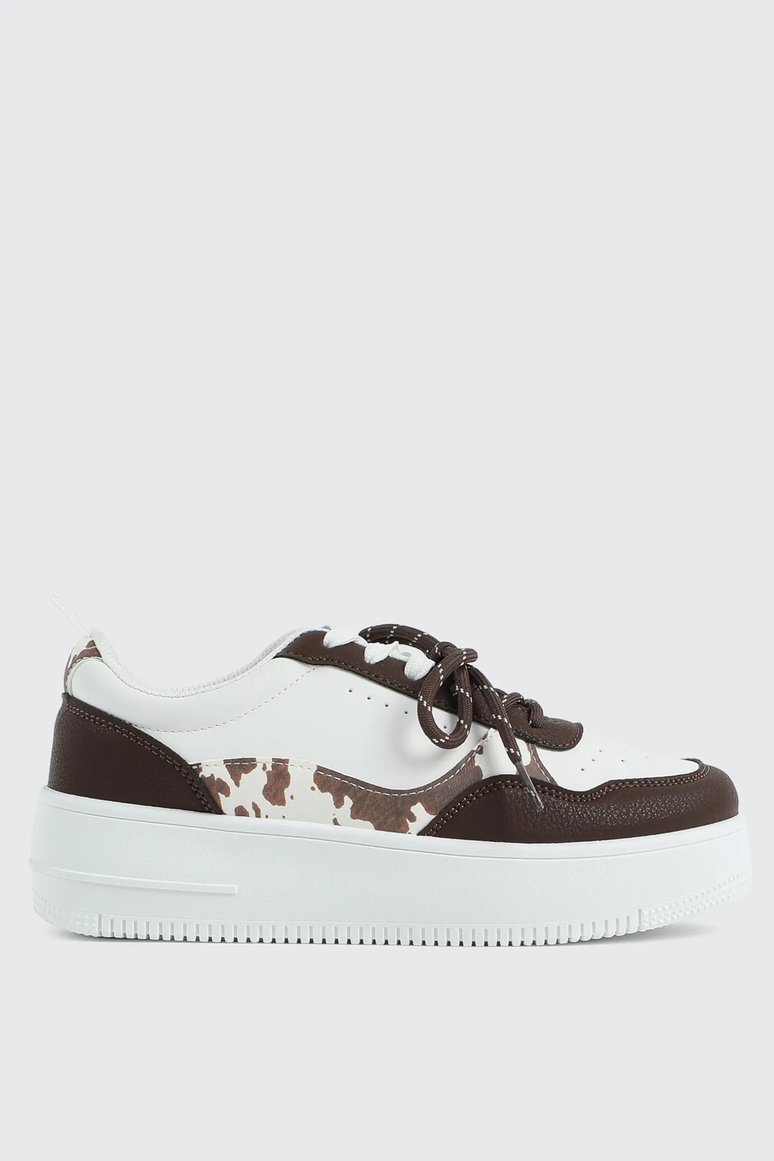 Thick Sole Court Sneakers with Double Lace Detail