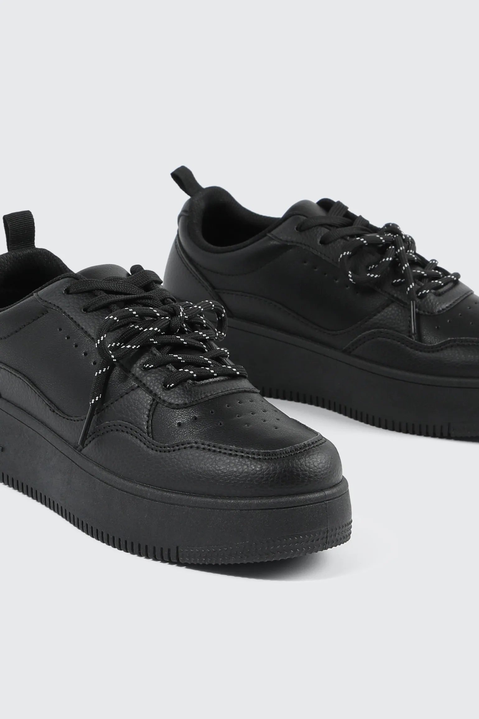 Thick Sole Court Sneakers with Double Lace Detail