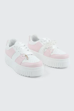 Thick Sole Court Sneakers with Charm