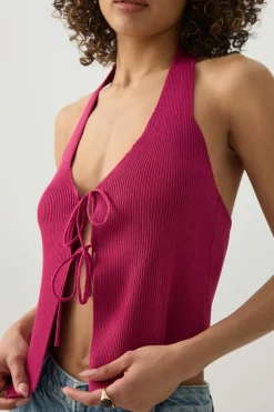 Tie Front Halter Sweater Tank