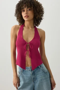 Tie Front Halter Sweater Tank