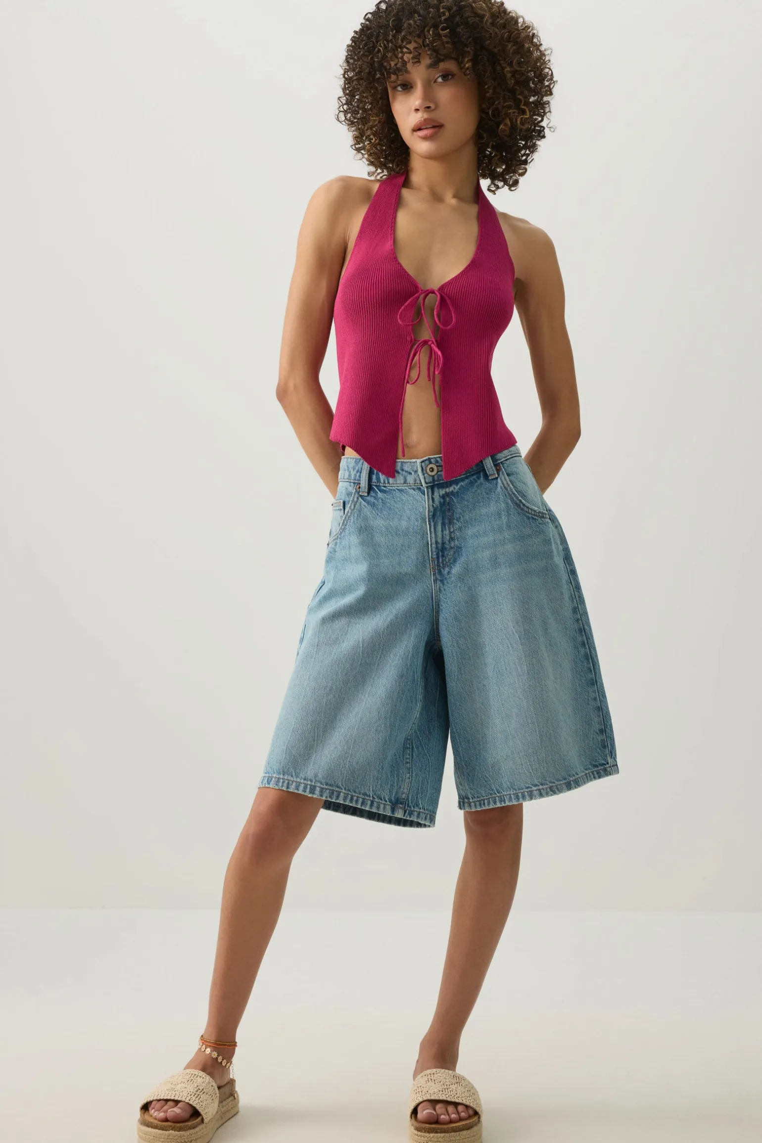 Tie Front Halter Sweater Tank