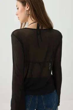 Tie Front Mesh Cardigan