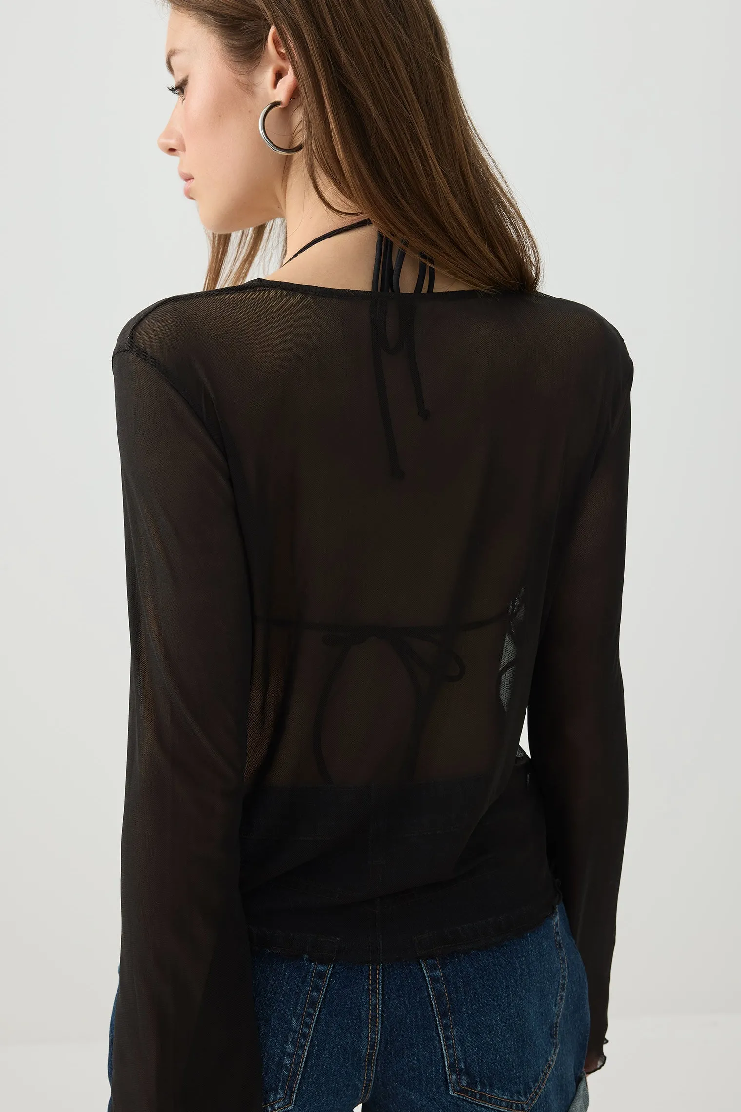 Tie Front Mesh Cardigan