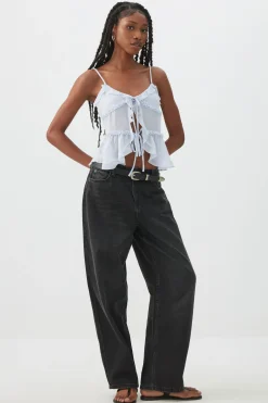 Tie Front Ruffle Tank Top