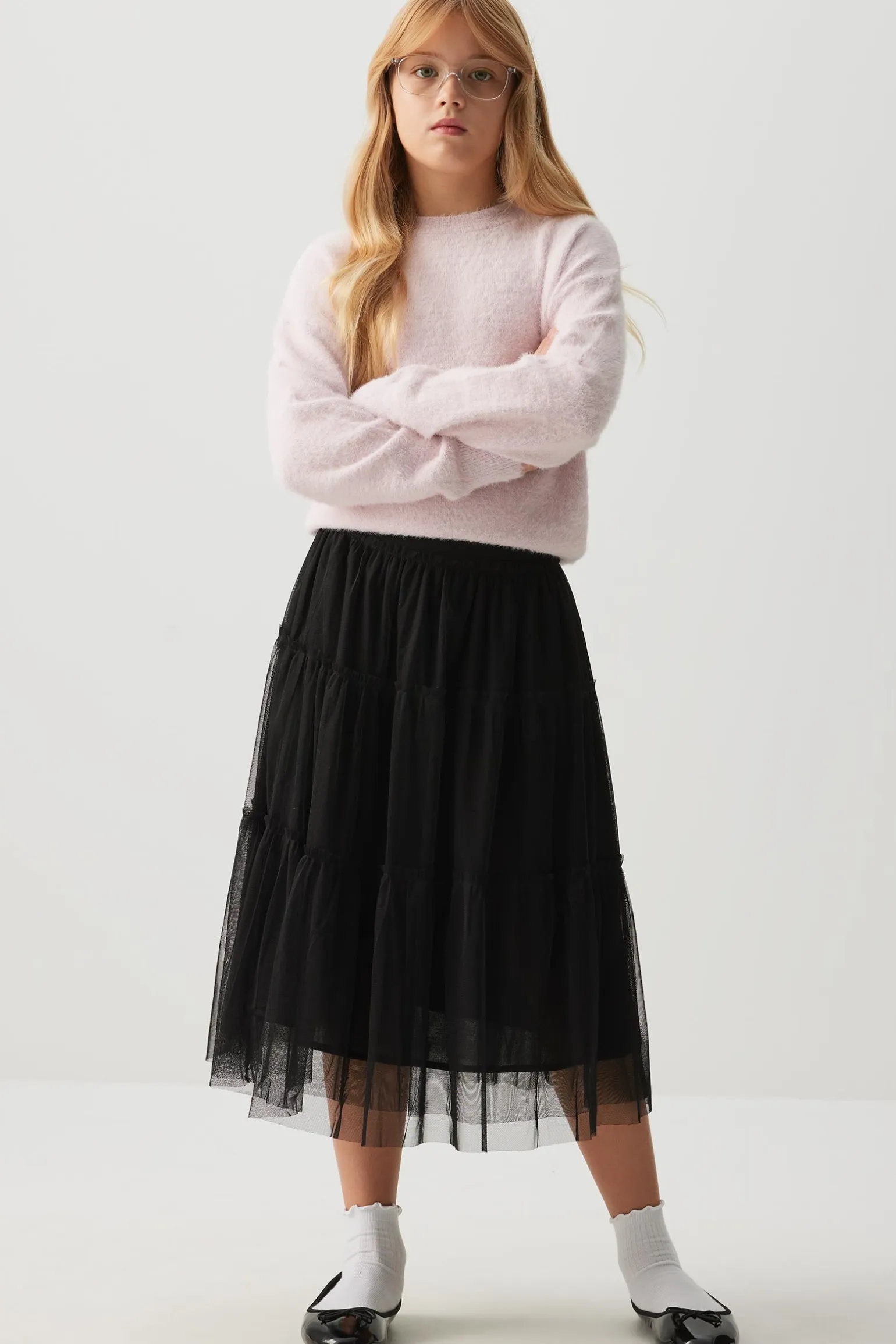 Tiered Tulle Midi Skirt