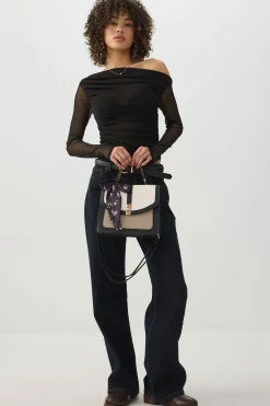 Top Handle Square Bag with Scarf Detail