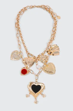 Two-Row Chunky Necklace with Heart Charms