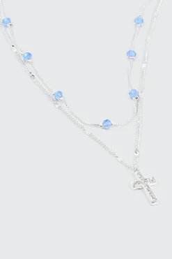 Two-Row Necklace with Cross & Beads