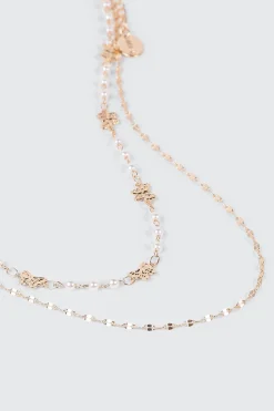 Two-Row Pearl and Bow Necklace