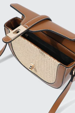 Woven Panel Saddle Crossbody Bag