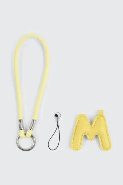 Yellow Initial M Faux Leather Charm with Wristlet